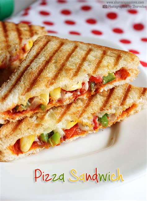 Pizza Sandwich Recipe - Grilled Pizza Sandwich - Sharmis Passions