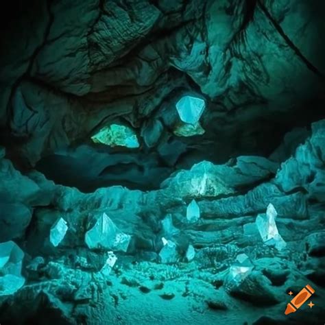 Image of a cave with glowing crystals