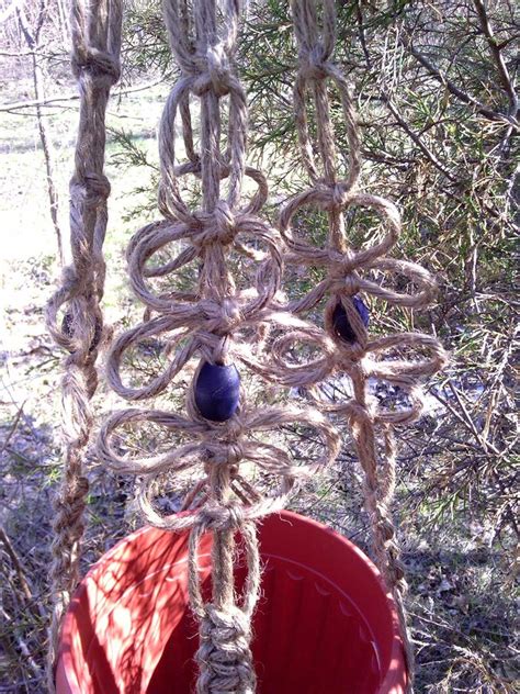 Daisy Chain Macrame Plant Hanger With Navy Blue Beads - Etsy