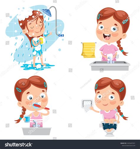 Little Girl Making Personal Care: vector de stock (libre de regalías ...