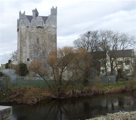 The newly restored tower of Claregalway castle beside the River Clare in the Gaeltacht village ...