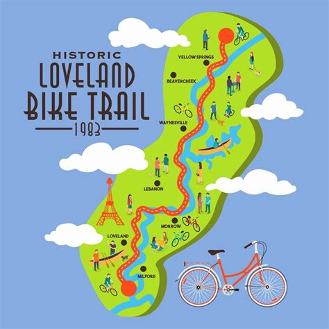 the map of loveland bike trail, with people riding bikes and other ...