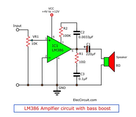 LM386 audio amplifier circuit with PCB | ElecCircuit.com