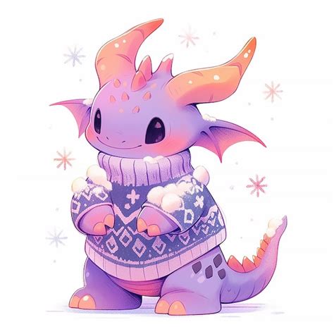 Premium AI Image | Cute Christmas purple dragon in anime style on white background