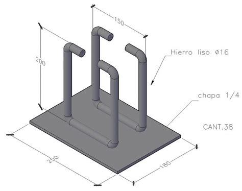 3D view of plate anchorage metallic structure view dwg file | Cad ...