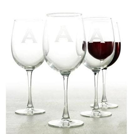 Monogrammed Set Of Four Large Wine Glasses