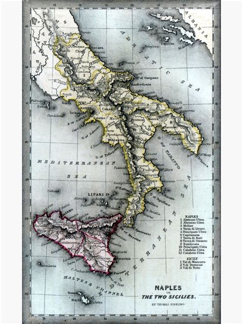 "1835 Map of the Kingdom of the Two Sicilies" Sticker by historicimage ...