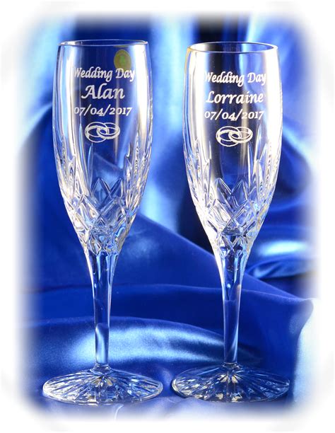 Engraved Wedding Champagne Flutes – Crystal Script