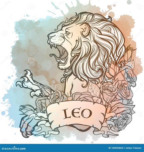 Zodiac Sign of Leo, Element of Fire. Intricate Linear Drawing on ...