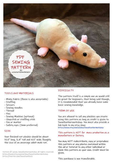 Rat Sewing Pattern PDF, Sewing Tutorial and Pattern - Etsy | Animal sewing patterns, Sewing ...