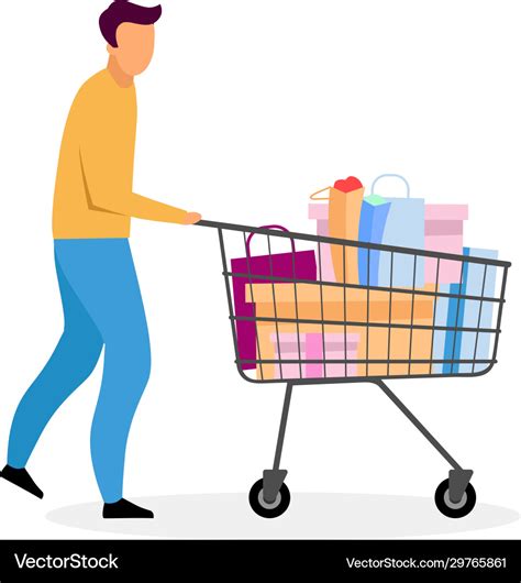 Man with shopping cart flat cartoon boy buying Vector Image