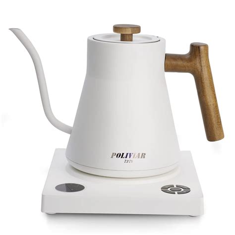 POLIVIAR Electric Gooseneck Kettle, 1200W Electric Tea Kettle Real Wood ...