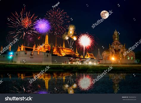 Fireworks Temple Emerald Buddha Night Beautiful Stock Photo 702838252 ...