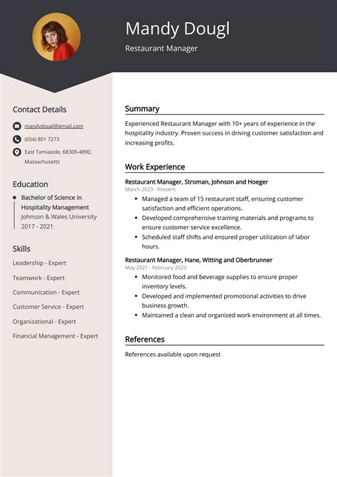 Experienced Restaurant Manager Resume Example (Free Guide)