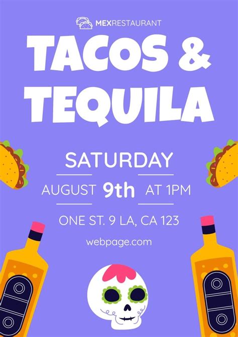 Design online this Cool Colorful Tacos And Tequila Party Invitation template