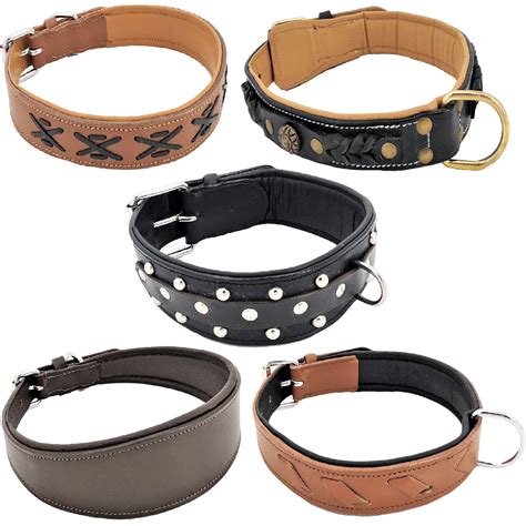 Soft Padded Genuine Leather Dog Collar for Medium and Large Breeds sz ...