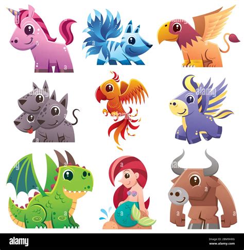 Vector illustration of Cartoon fantastic animal collection Stock Vector ...