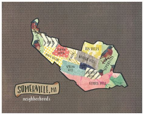 Somerville MA Neighborhoods Map Original Cut Paper | Etsy