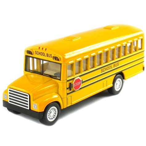 "Kin Fun Yellow Diecast School Bus Toy Model, 5"" Long with Pull-Back Action" - Walmart.com