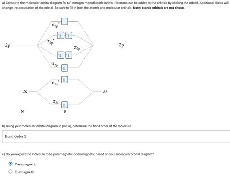 Solved a) Complete the molecular orbital diagram for NF, | Chegg.com