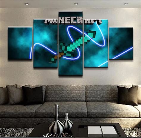 Unique gift Wall Picture Minecraft Painting Canvas HD Printed 5 Panels ...