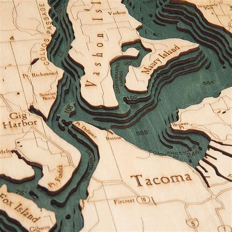 Puget Sound Wooden Map Art | Topographic 3D Chart