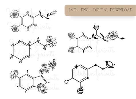 Chemical Structure Svg, Floral Serotonin Svg, Flower Dopamine Svg, Science Svg, Molecular ...