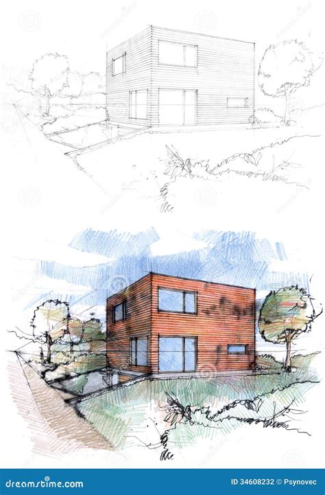 Sketches of a cubic house stock illustration. Illustration of property - 34608232