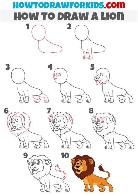 Cute Lion Drawing Step By Step ~ Lion Draw Step Easy Drawing Animals Kids Lions Drawings ...