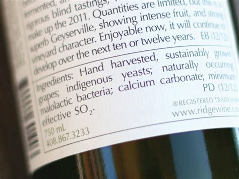 Ingredient Labeling and Transparency in Our Wine - Ridge Vineyards