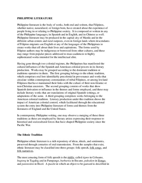 (PDF) PHILIPPINE LITERATURE | Myles Mariano - Academia.edu