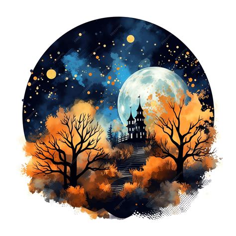 Premium AI Image | beautiful Harvest moon in the night sky watercolor ...