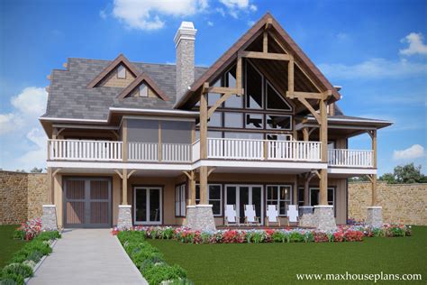 3 Story Rustic Open Living Lake House Plan | Max Fulbright Designs | Lake house plans, Craftsman ...