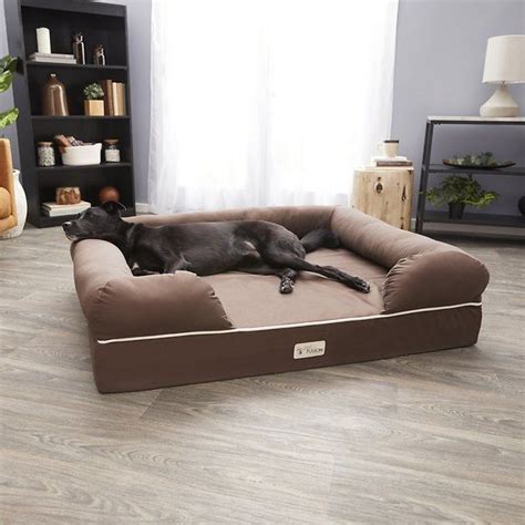 PETFUSION Ultimate Lounge Memory Foam Bolster Cat & Dog Bed w/Removable Cover, Brown, Small ...