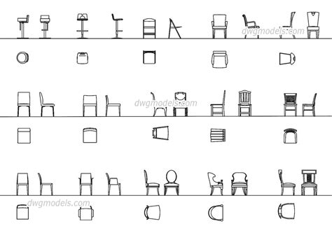 Chairs all projections DWG, free CAD Blocks download