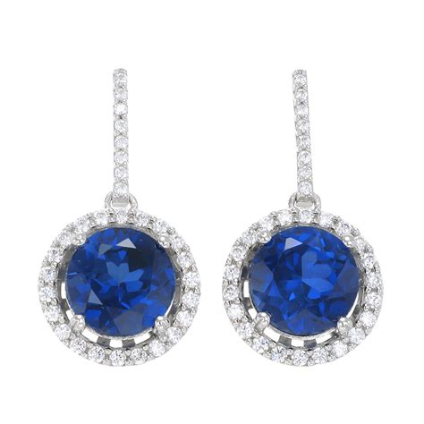 Classic Round Blue Sapphire Drop Earrings with Halo – Karina Ariana