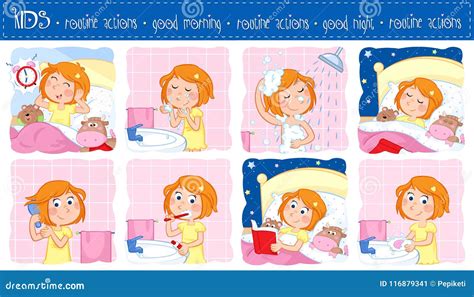 Kids - Daily Routine Actions - Cute Little Girl Combing Her Short ...