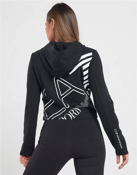 Buy Black Emporio Armani EA7 Logo Crop Hoodie | JD Sports | JD Sports Ireland