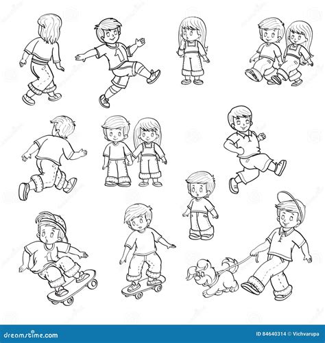 Line Drawings Of Children Playing