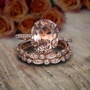 2 carat Morganite and Diamond Trio Wedding Bridal Ring Set in 10k Rose Gold with One Engagement ...