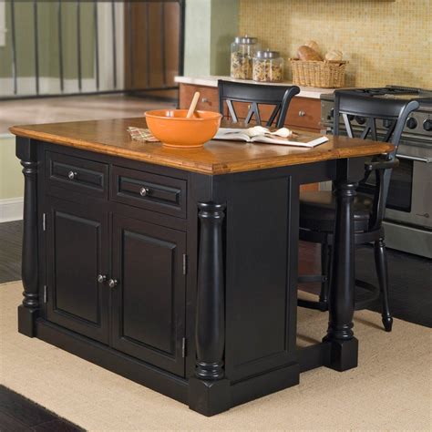 Home Styles Monarch Black Slide Out Leg Wood Top Kitchen Island Set | Kitchen remodel, Kitchen ...