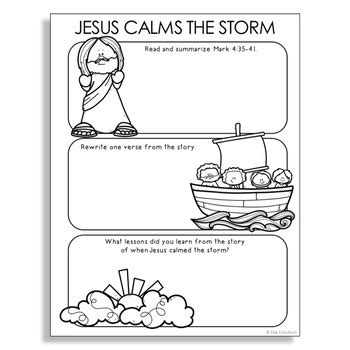 JESUS CALMS THE STORM Bible Story Activity | New Testament Worksheet Lesson