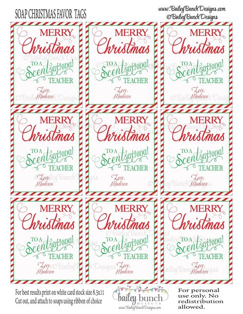 Soap Gift Labels, Teacher Christmas Gift SOAP0520 - Bailey Bunch Designs