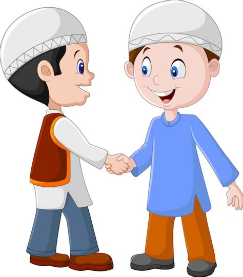 Premium Vector | Cartoon muslim boys shaking hands