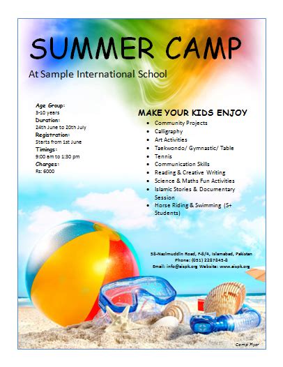 free smmer camp flyer1 | Summer camp, Flyer template, Student information