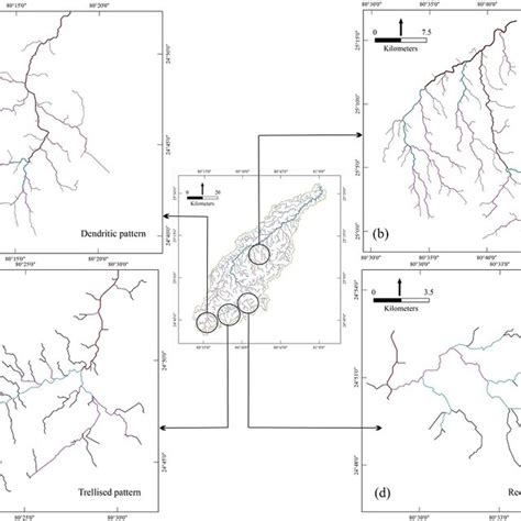 Map showing various drainage pattern as (a) Dendritic pattern (b)... | Download Scientific Diagram