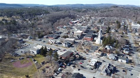 Lee Massachusetts Fly Over Downtown Main Street in Winter - YouTube