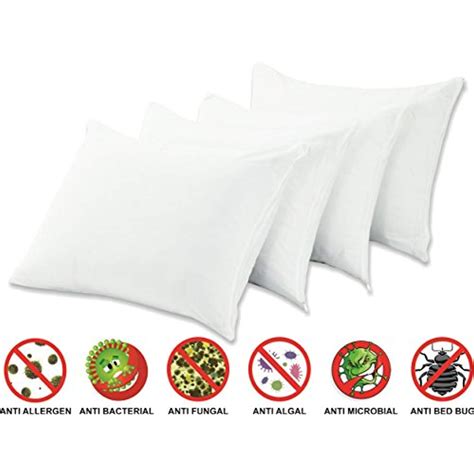 4 Pack Anti Allergy Bed Bug Dust Mite Proof Pillow Protectors Standard ...