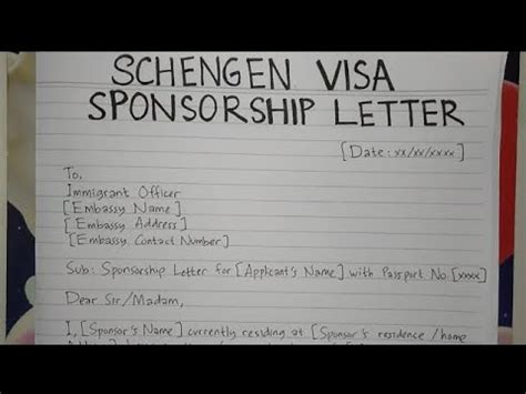 How To Write Schengen Visa Sponsorship Letter Template Format | Writing ...