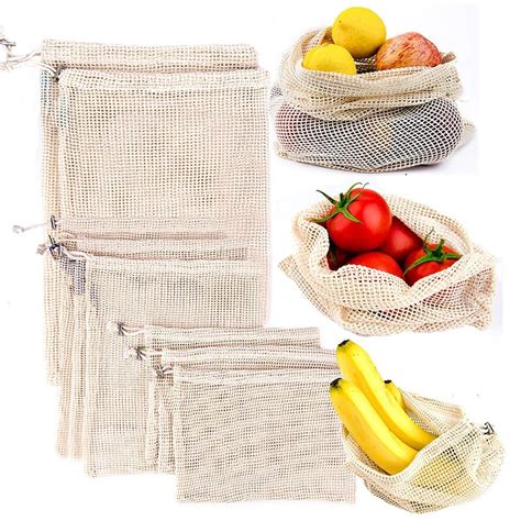 Reusable Mesh Produce Bags Natural Cotton Vegetable Bag Organic Eco ...